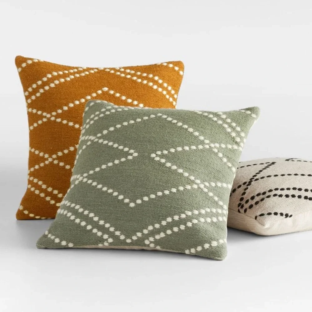 Set of 2 Crate & Barrel Sage Kilim Cotton Wool Blend Throw Pillow Covers 23x23